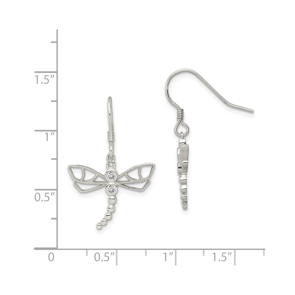 Sterling Silver Dragonfly Dangle Earrings with Cubic Zirconia and Openwork Wing Design