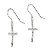 Sterling Silver Bamboo Cross Pendant with Organic Texture and Polished Finish
