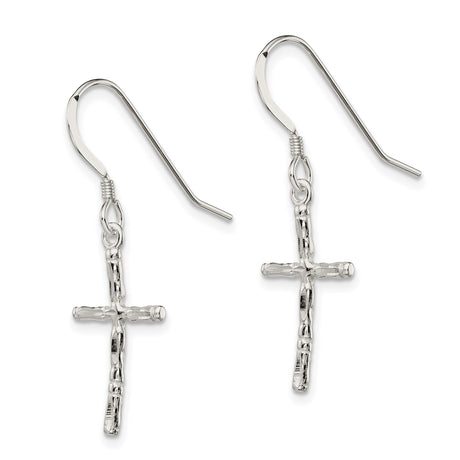 Sterling Silver Bamboo Cross Pendant with Organic Texture and Polished Finish