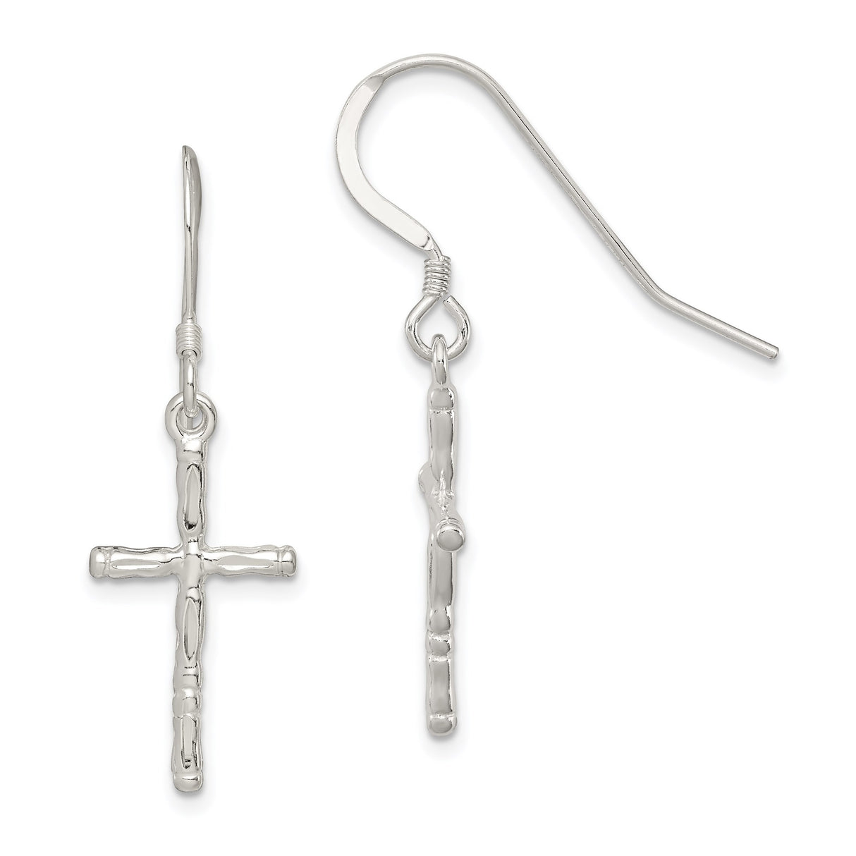 Sterling Silver Bamboo Cross Pendant with Organic Texture and Polished Finish