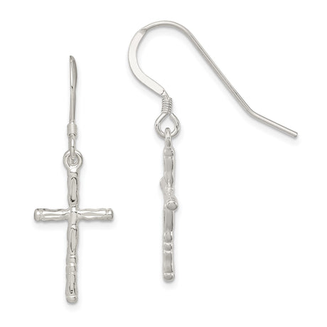 Sterling Silver Bamboo Cross Pendant with Organic Texture and Polished Finish