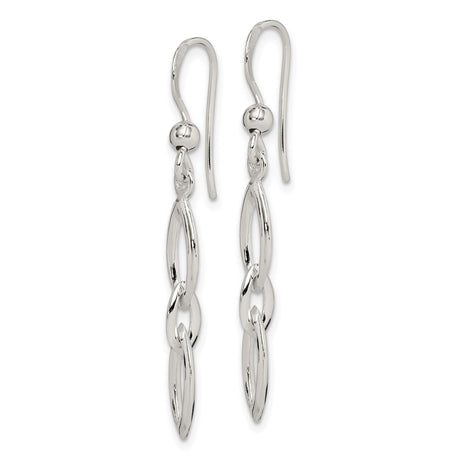 Sterling Silver Dangle Earrings with Linked Marquise Open Loops, Lightweight Minimalist Design for Women