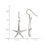 Sterling Silver Starfish Dangle Earrings, Polished Nautical Beachwear Style for Women