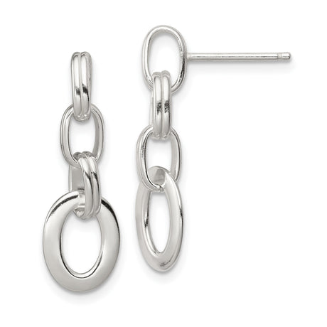 Sterling Silver Drop Earrings with Interlocking Oval Links, Modern Minimalist Dangle Design for Women