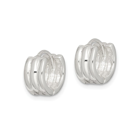 Sterling Silver Huggie Earrings, Triple Row Grooved Hoop Design, Unisex Modern Minimal Style