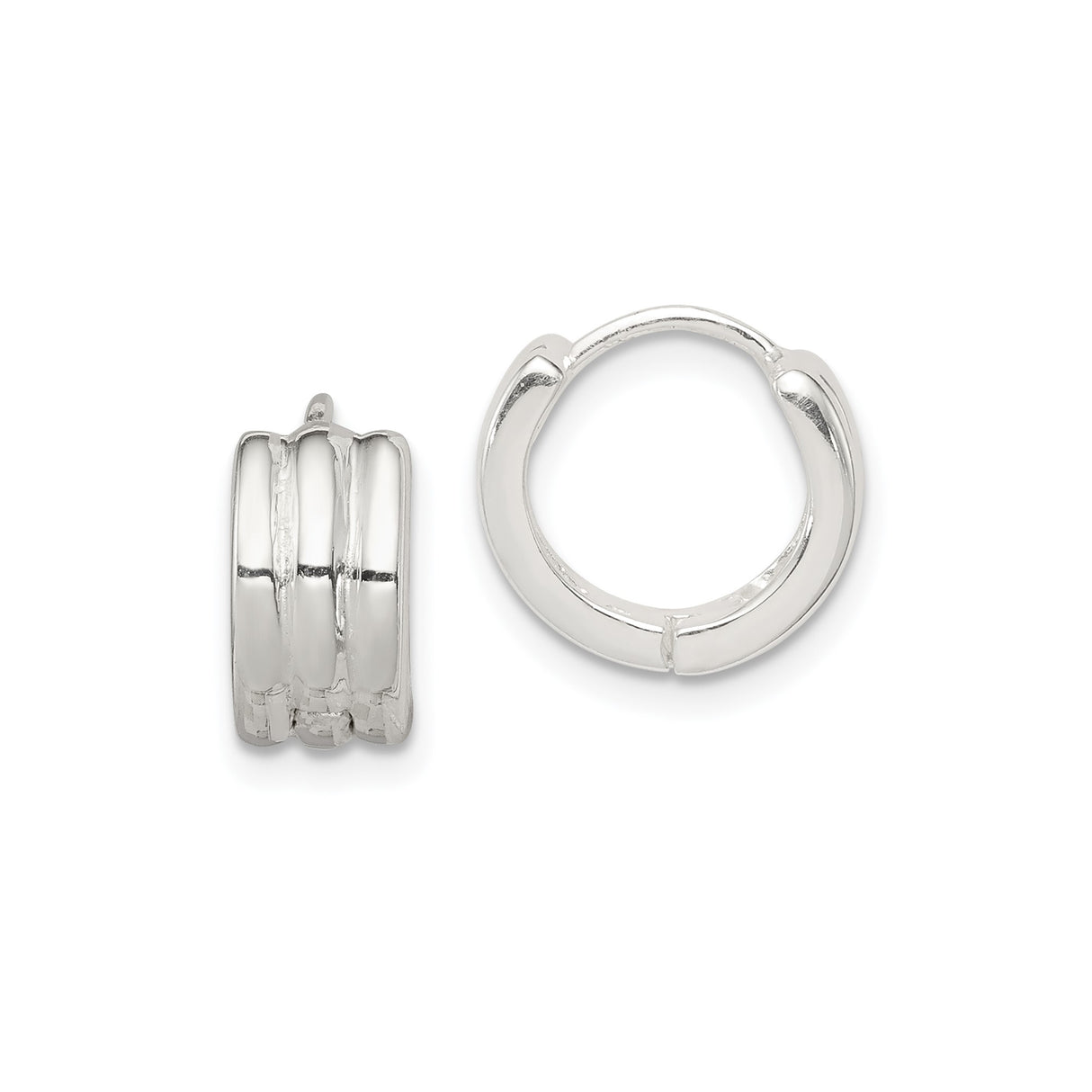 Sterling Silver Huggie Earrings, Triple Row Grooved Hoop Design, Unisex Modern Minimal Style
