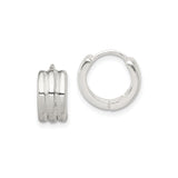 Sterling Silver Huggie Earrings, Triple Row Grooved Hoop Design, Unisex Modern Minimal Style