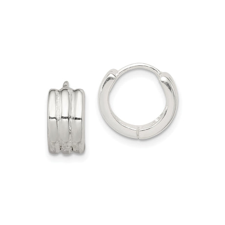 Sterling Silver Huggie Earrings, Triple Row Grooved Hoop Design, Unisex Modern Minimal Style