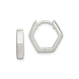 Sterling Silver Hoop Earrings, Hexagon Geometric Design, Small Lightweight Huggie Style