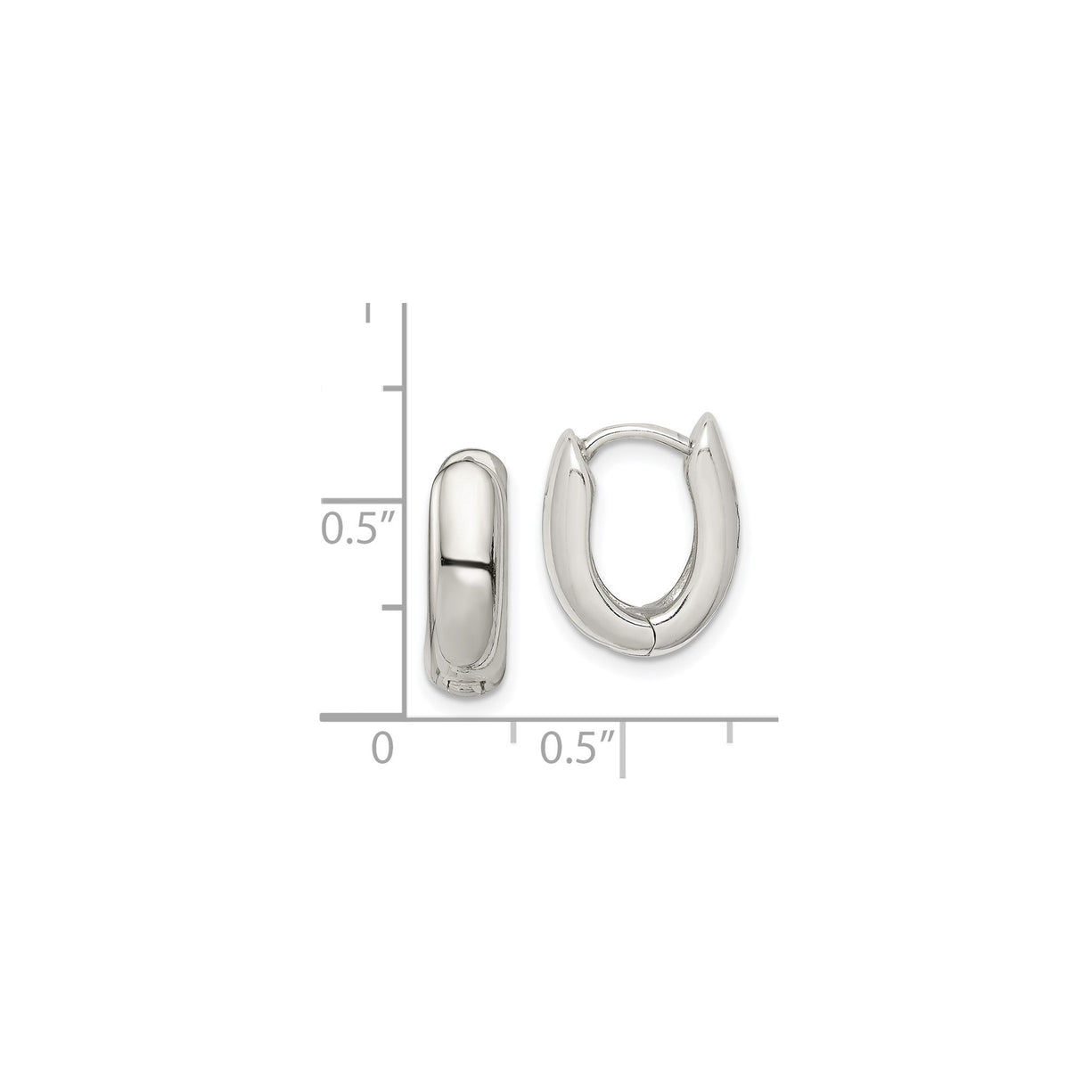 Sterling Silver Oval Huggie Hoop Earrings, High Polish Finish, Modern Minimalist Style