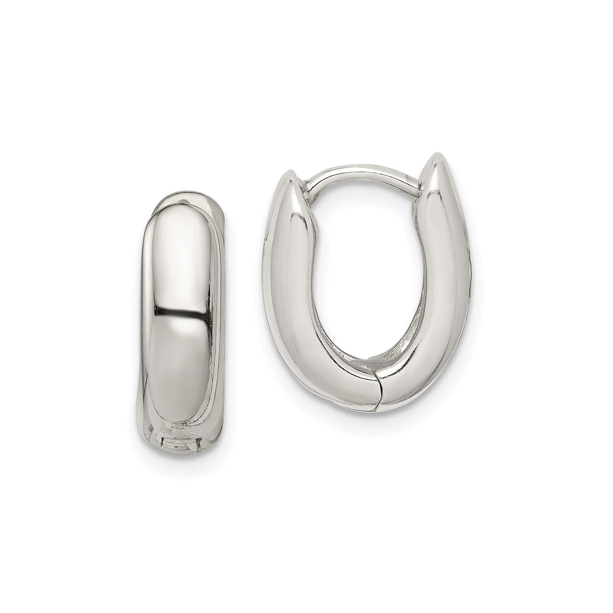 Sterling Silver Oval Huggie Hoop Earrings, High Polish Finish, Modern Minimalist Style