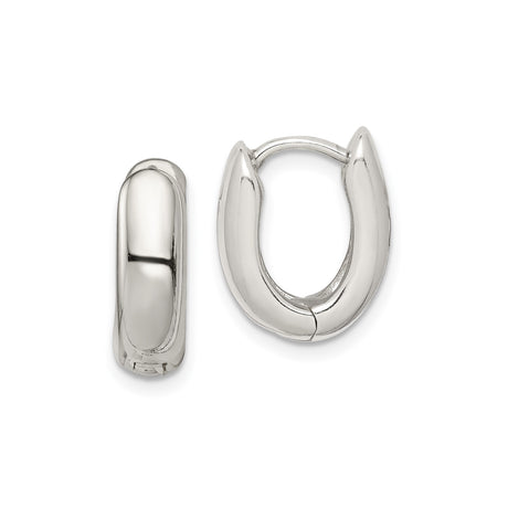 Sterling Silver Oval Huggie Hoop Earrings, High Polish Finish, Modern Minimalist Style