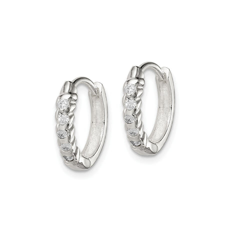 Sterling Silver Hoop Earrings with Round Cut Cubic Zirconia and Textured Finish