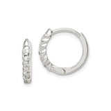 Sterling Silver Hoop Earrings with Round Cut Cubic Zirconia and Textured Finish