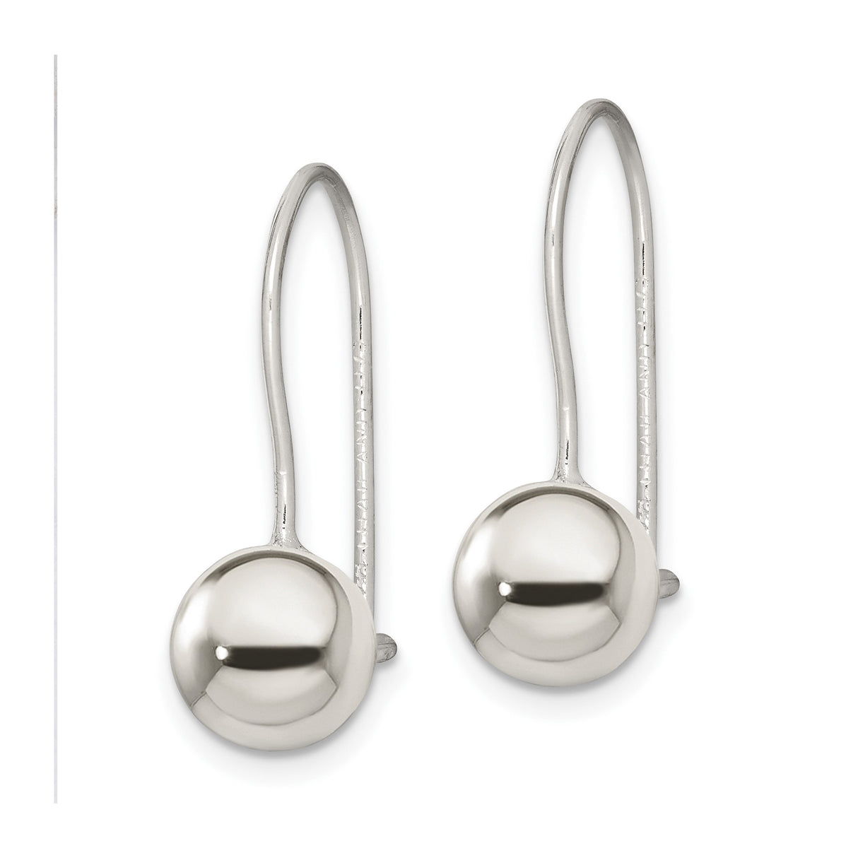 Sterling Silver Drop Earrings with Polished Round Ball Dangles, Lightweight Modern Design