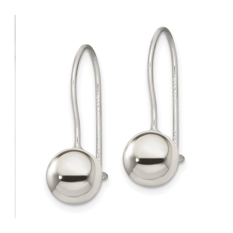 Sterling Silver Drop Earrings with Polished Round Ball Dangles, Lightweight Modern Design