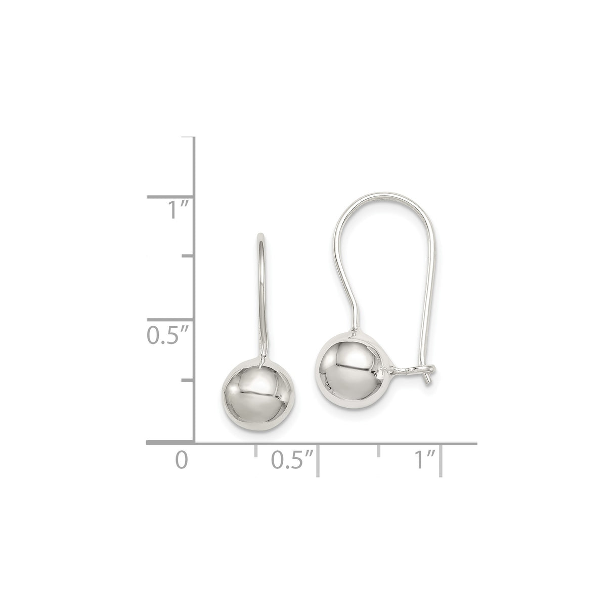 Sterling Silver Drop Earrings with Polished Round Ball Dangles, Lightweight Modern Design