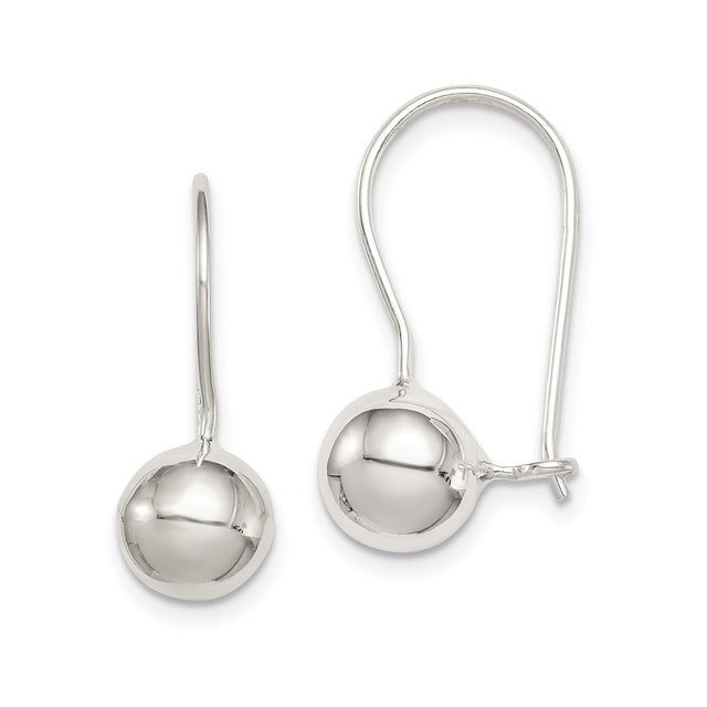 Sterling Silver Drop Earrings with Polished Round Ball Dangles, Lightweight Modern Design