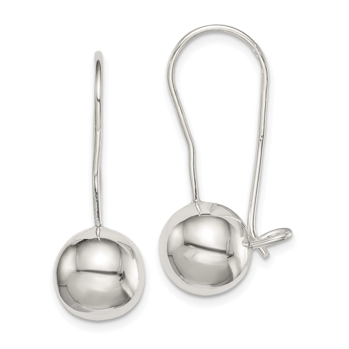 Sterling Silver Drop Earrings with 10mm Polished Dome Ball, French Hook Design for Women