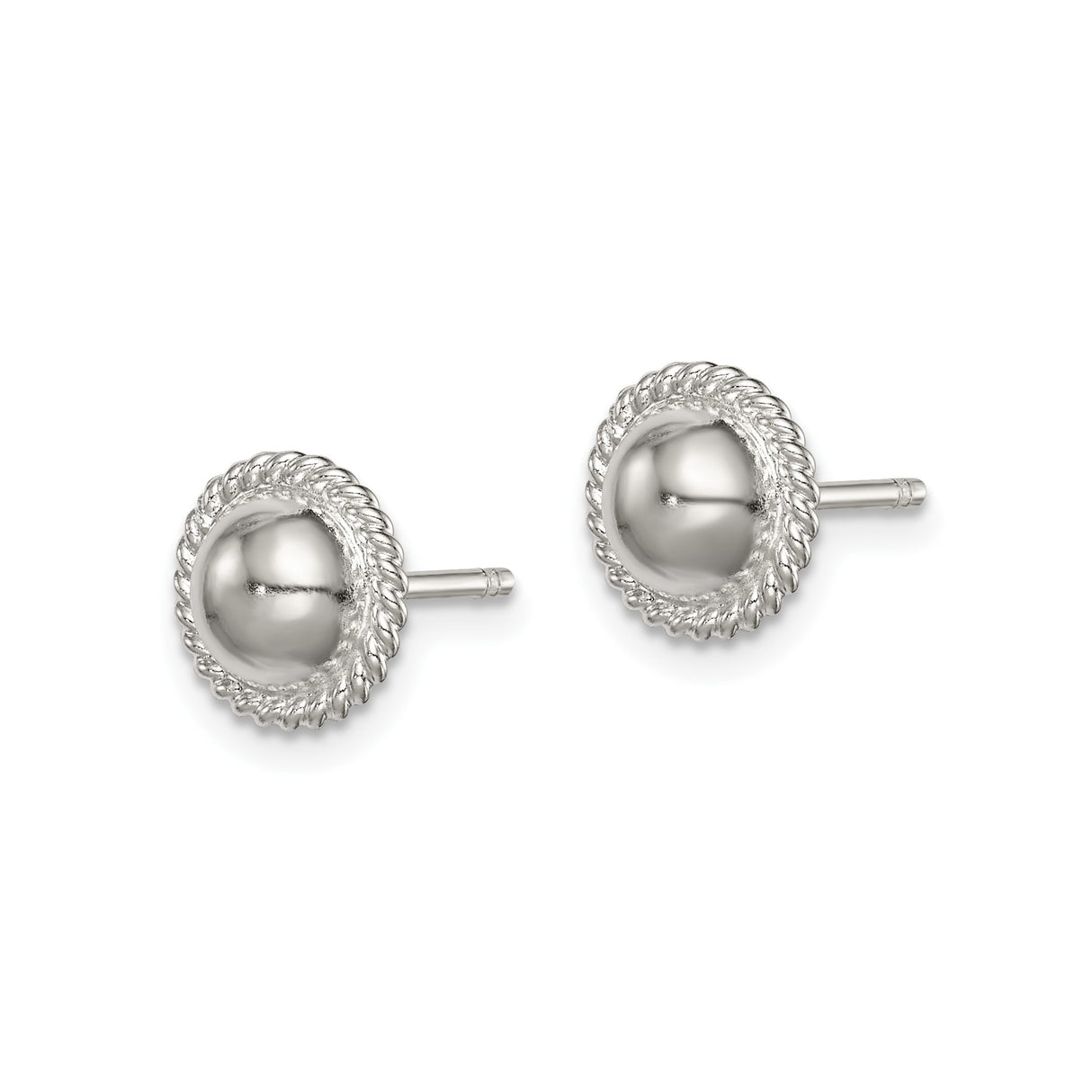 Sterling Silver Dome Stud Earrings with Polished Finish and Rope Border