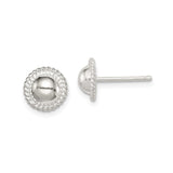 Sterling Silver Dome Stud Earrings with Polished Finish and Rope Border