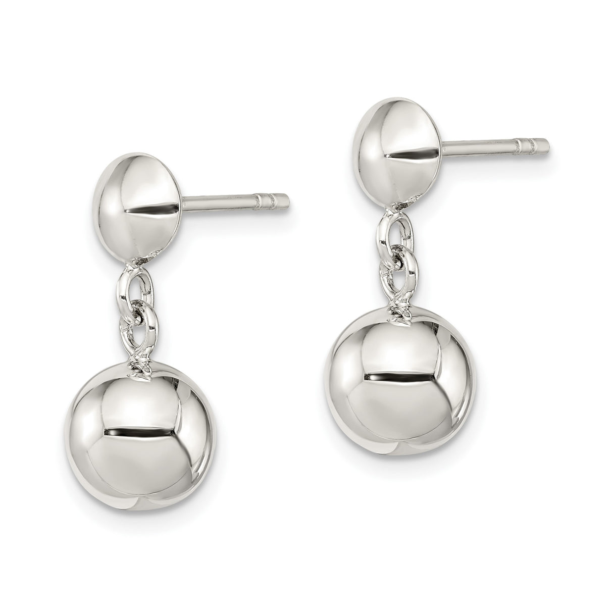 Sterling Silver Dangle Ball Stud Earrings with Polished Round Drop Charms, Minimalist Design for Women