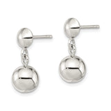Sterling Silver Dangle Ball Stud Earrings with Polished Round Drop Charms, Minimalist Design for Women