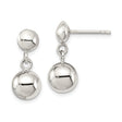 Sterling Silver Dangle Ball Stud Earrings with Polished Round Drop Charms, Minimalist Design for Women