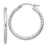 Sterling Silver Hoop Earrings, Diamond-Cut Textured Tube with Polished Finish for Women