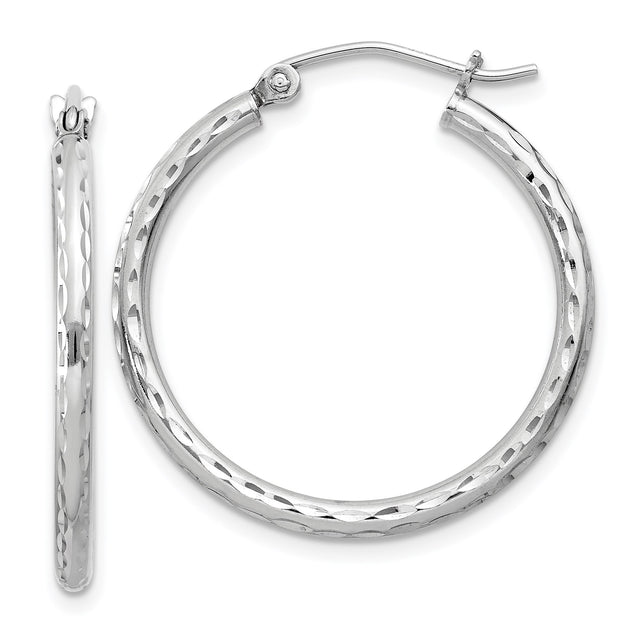 Sterling Silver Hoop Earrings, Diamond-Cut Textured Tube with Polished Finish for Women
