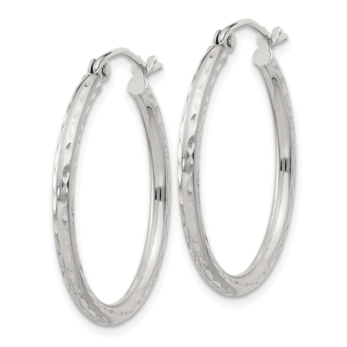 Sterling Silver Hoop Earrings, Diamond Cut Textured Design, Polished Lightweight Classic Style