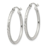 Sterling Silver Hoop Earrings, Diamond Cut Textured Design, Polished Lightweight Classic Style
