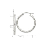 Sterling Silver Hoop Earrings, Diamond Cut Textured Design, Polished Lightweight Classic Style