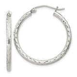 Sterling Silver Hoop Earrings, Diamond Cut Textured Design, Polished Lightweight Classic Style