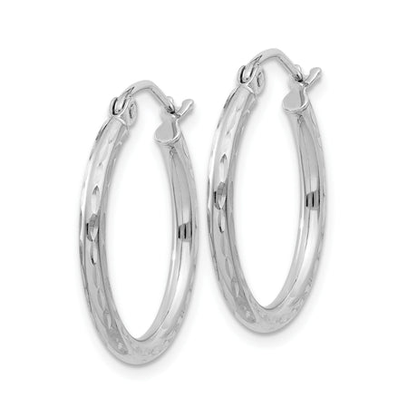 Sterling Silver Hoop Earrings, Diamond Cut with Polished and Textured Finish, Lightweight Medium Size