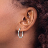 Sterling Silver Hoop Earrings, Diamond Cut with Polished and Textured Finish, Lightweight Medium Size