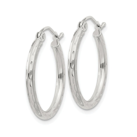 Sterling Silver Hoop Earrings with Textured Diamond Cut Finish, Classic Circular Design