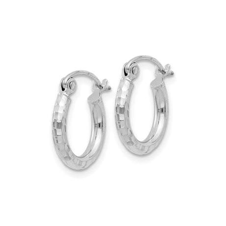 Sterling Silver Hoop Earrings, Diamond-Cut Faceted Tube Design, Lightweight Medium Round Style
