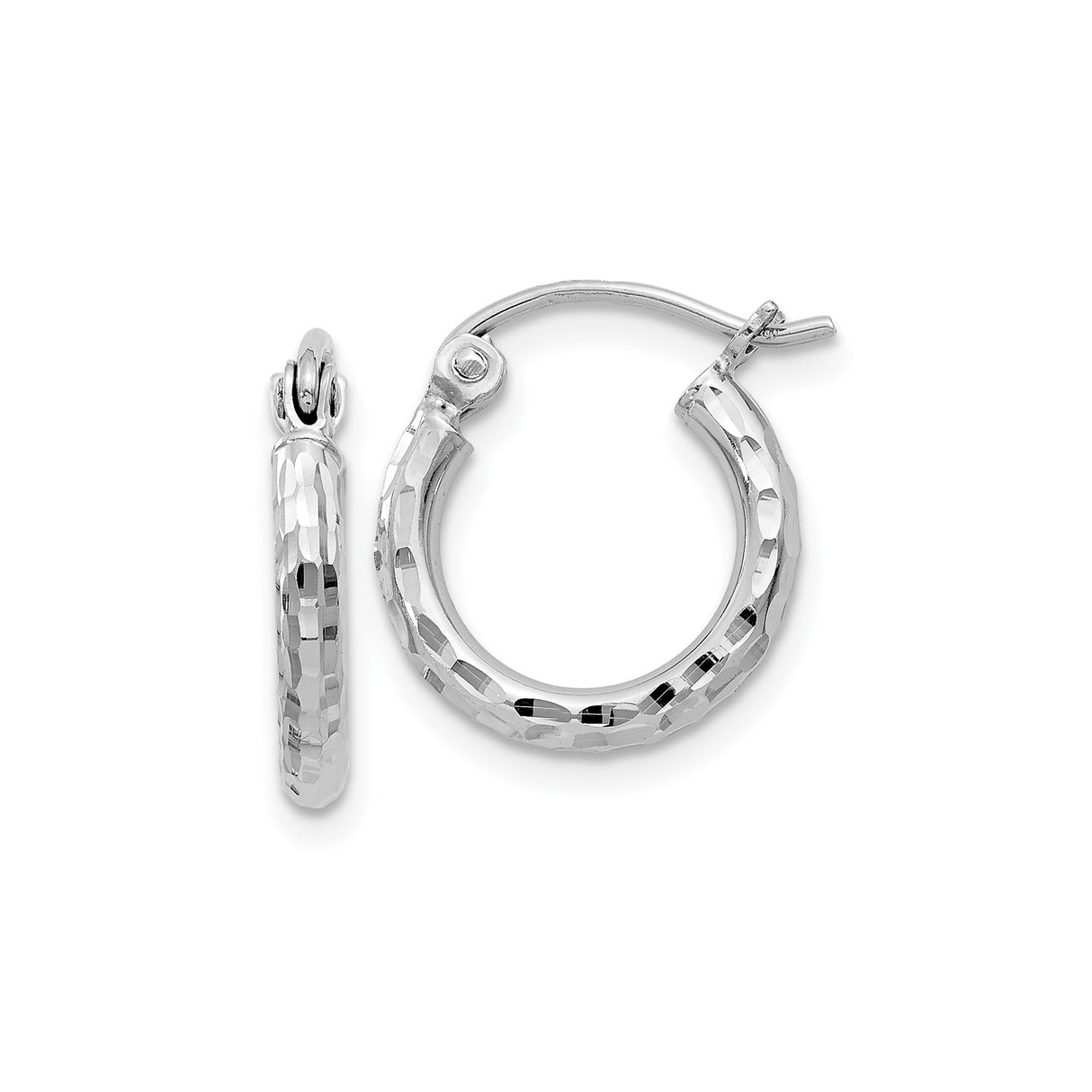 Sterling Silver Hoop Earrings, Diamond-Cut Faceted Tube Design, Lightweight Medium Round Style