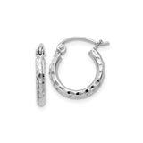 Sterling Silver Hoop Earrings, Diamond-Cut Faceted Tube Design, Lightweight Medium Round Style