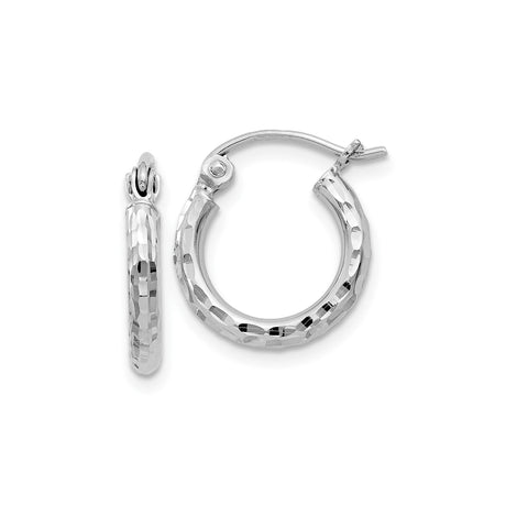 Sterling Silver Hoop Earrings, Diamond-Cut Faceted Tube Design, Lightweight Medium Round Style