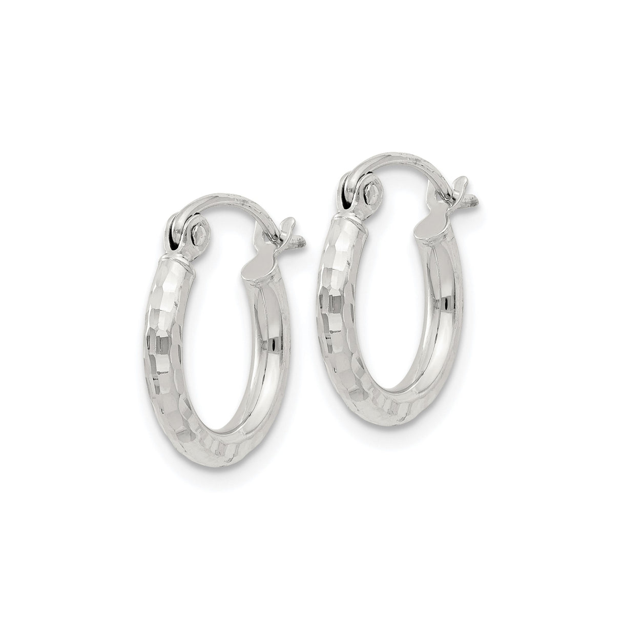 Sterling Silver Hoop Earrings, Hammered Texture with High Polish Finish, Lightweight Classic Design