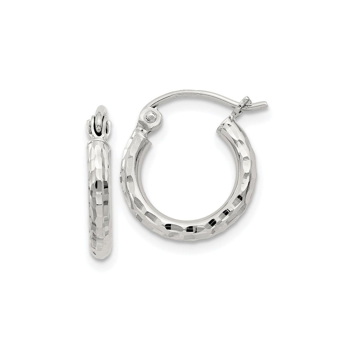 Sterling Silver Hoop Earrings, Hammered Texture with High Polish Finish, Lightweight Classic Design