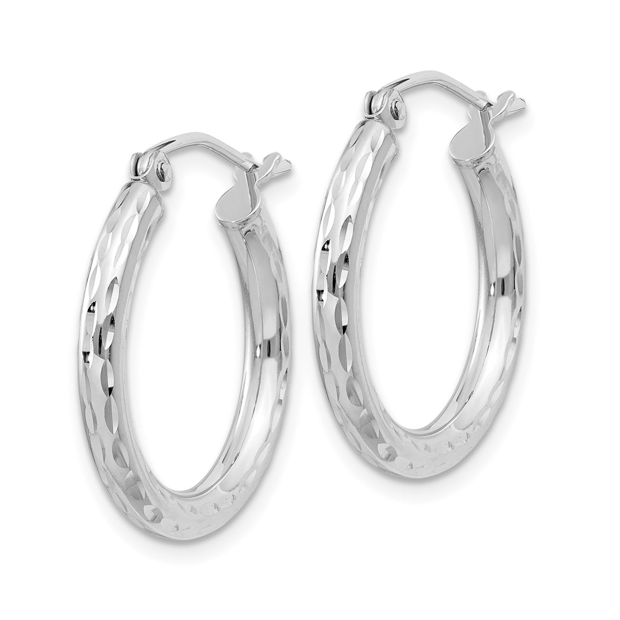 Sterling Silver Hoop Earrings, Diamond Cut Textured Medium Round Lightweight Hoops for Women