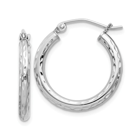Sterling Silver Hoop Earrings, Diamond Cut Textured Medium Round Lightweight Hoops for Women