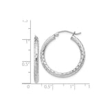 Sterling Silver Hoop Earrings with Diamond Cut Finish, Medium Round Hinged Style for Women