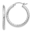 Sterling Silver Hoop Earrings with Diamond Cut Finish, Medium Round Hinged Style for Women