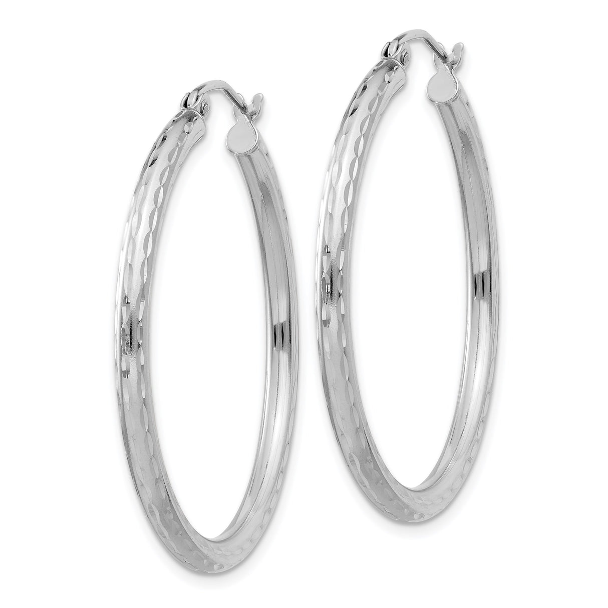 Sterling Silver Hammered Hoop Earrings with High-Polish Finish, Textured Round Design