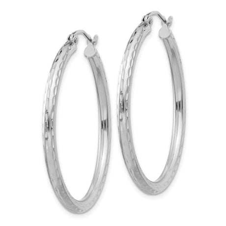 Sterling Silver Hammered Hoop Earrings with High-Polish Finish, Textured Round Design