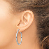 Sterling Silver Hammered Hoop Earrings with High-Polish Finish, Textured Round Design